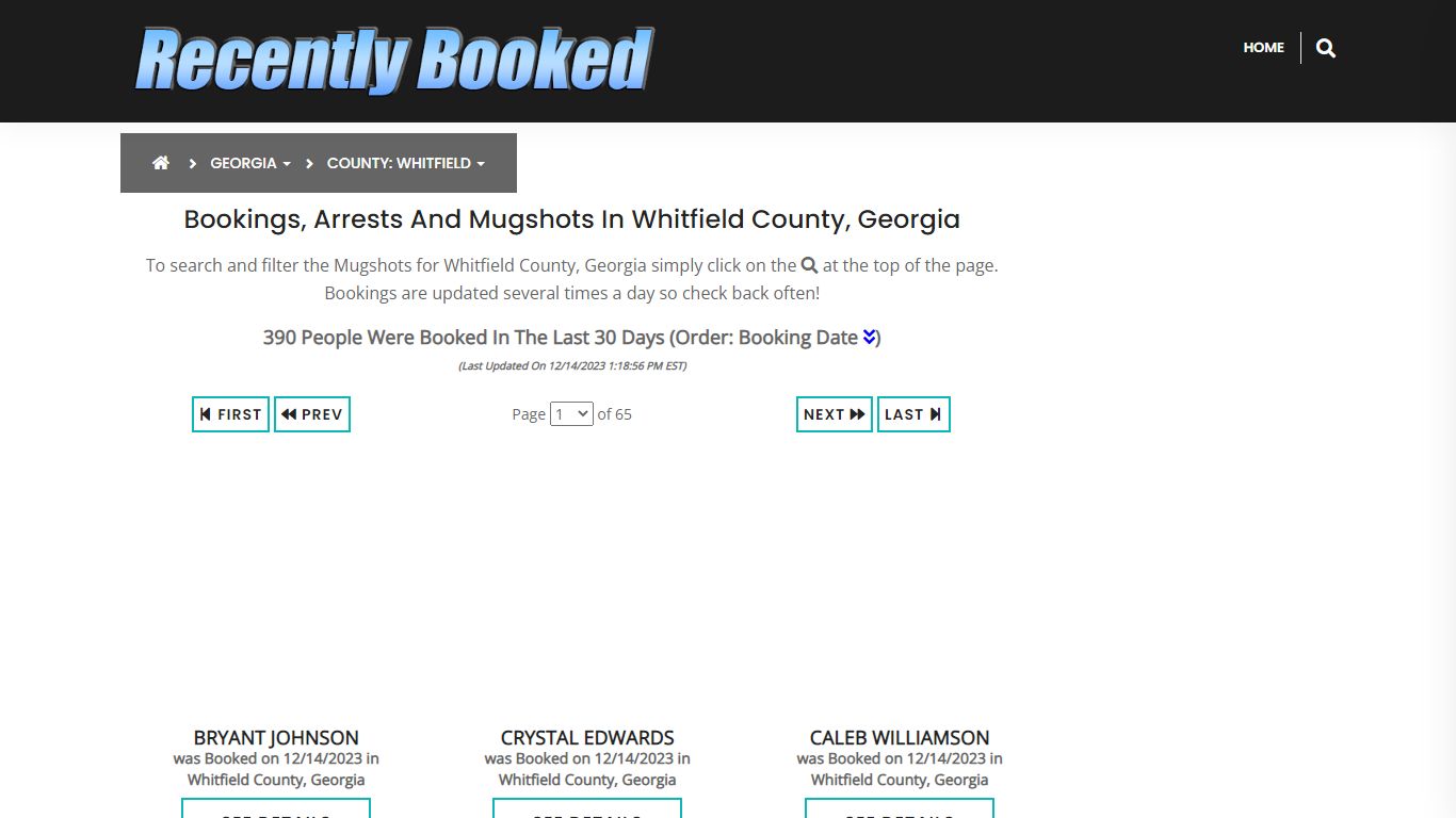 Bookings, Arrests and Mugshots in Whitfield County, Georgia